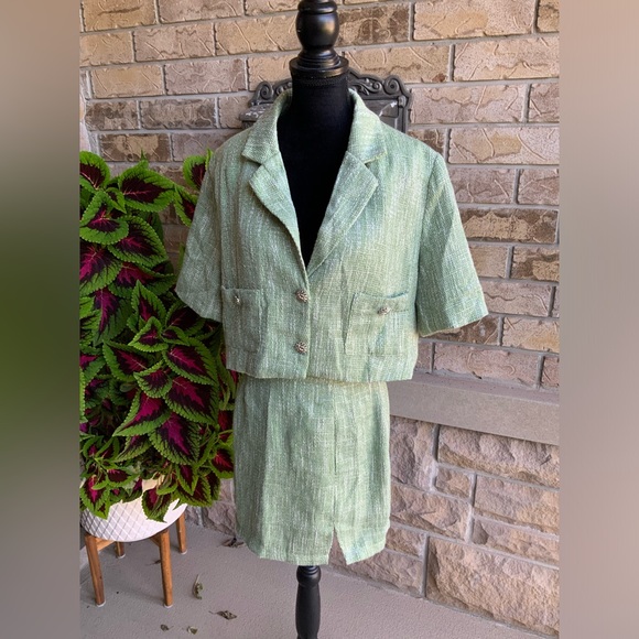FASHION NOVA Can’t Let You Go Tweed Skirt Matching Set Sage Green SZ Medium NEW - Picture 5 of 16